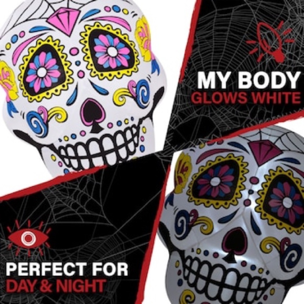 Colorful Sugar Skull Inflatable Haunted Hill Farm 6-ft Lighted Skull Inflatable - Picture 3 of 7